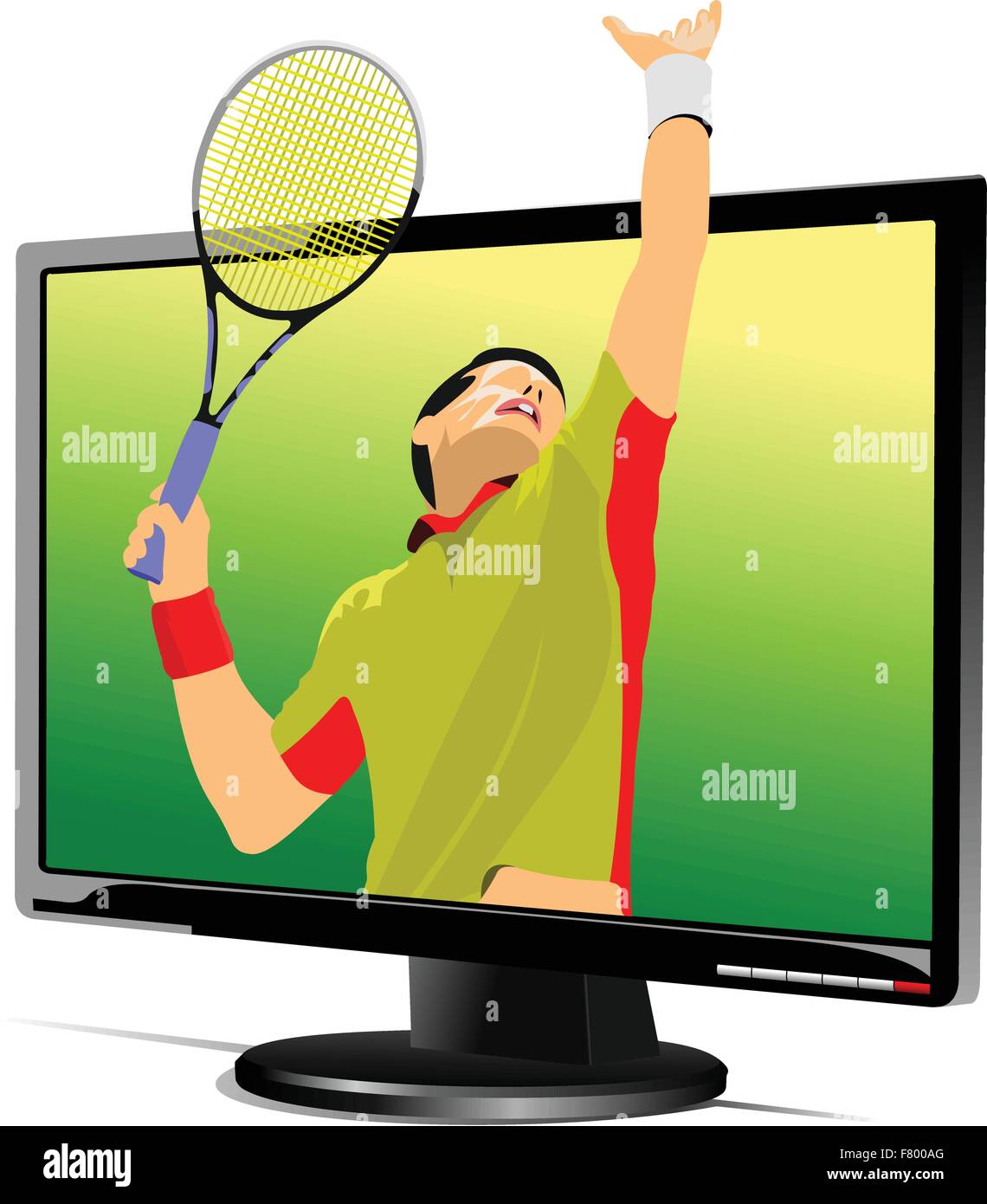 Background with Flat computer monitor with tennis player image. Illustration de Vecteur