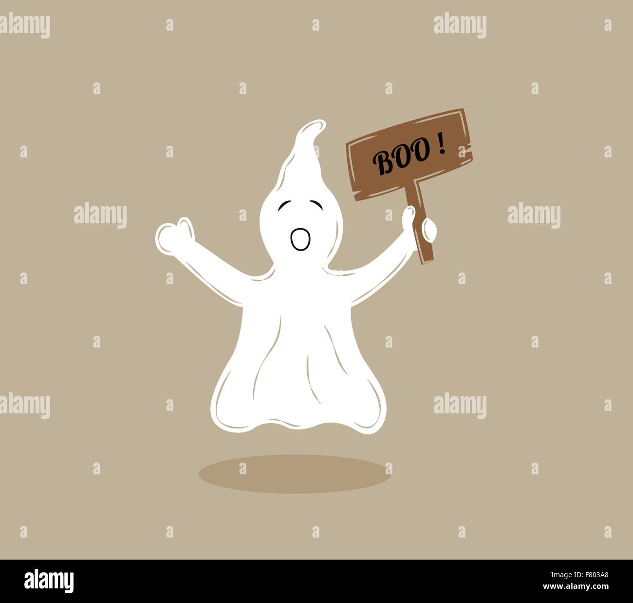 Ghost avec table en bois Illustration de Vecteur