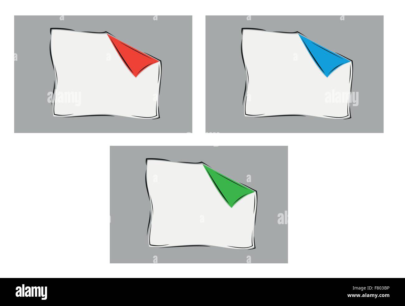 Papier blanc vide avec un coin plié avec trois couleurs de corner Illustration de Vecteur