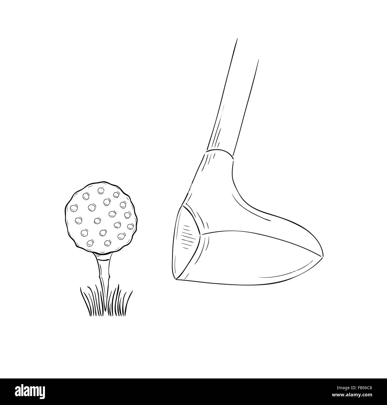 Croquis de la balle de golf et club de golf Illustration de Vecteur