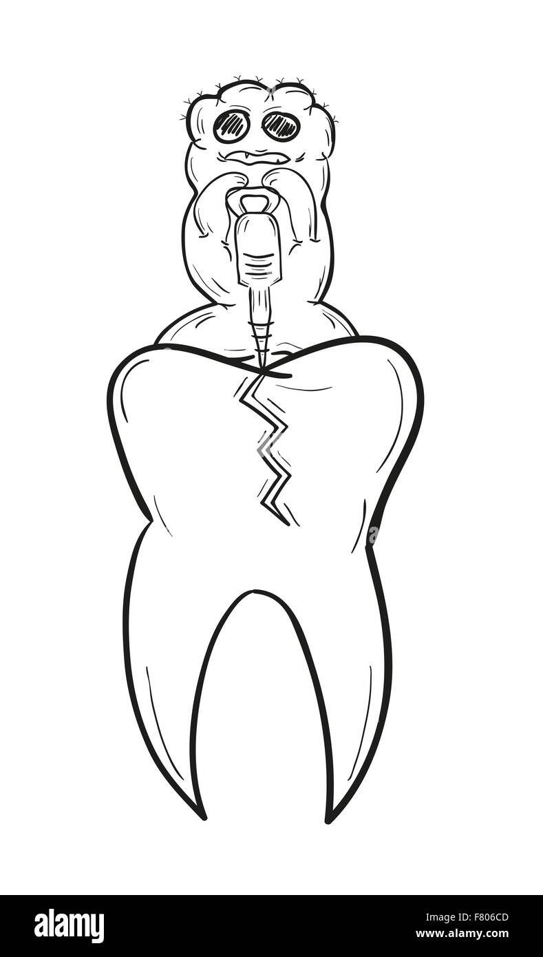 Croquis de la dent avec des défauts et laid, créature Illustration de Vecteur