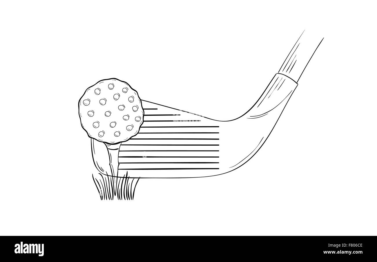 Croquis de la balle de golf et club de golf Illustration de Vecteur