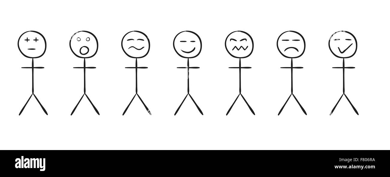 L'ensemble de personnes simple avec différentes émotions Illustration de Vecteur