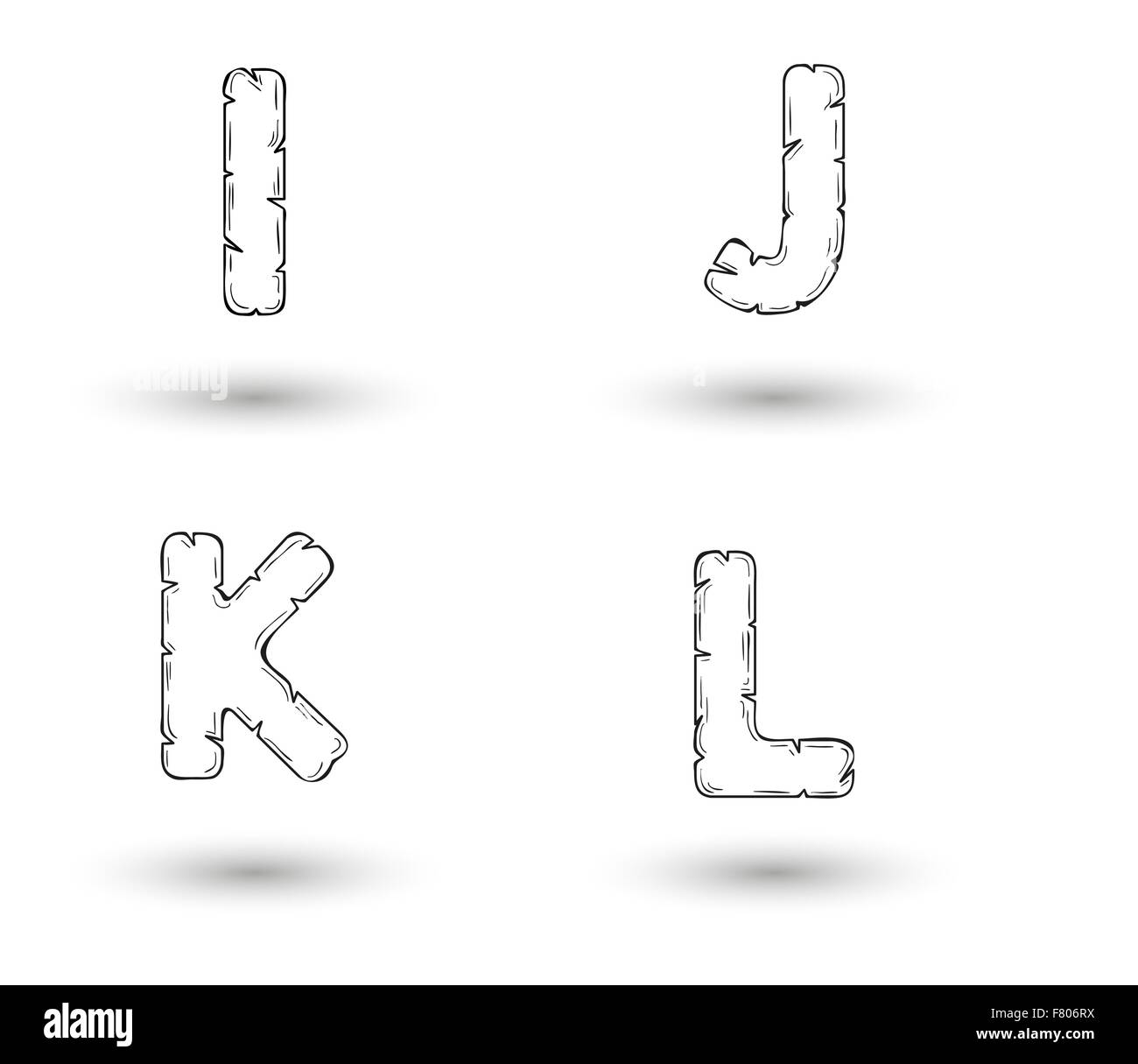 Sketch jagged lettres alphabet, I, J, K, L Illustration de Vecteur