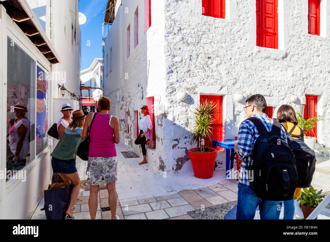 Maisons colorées de la vieille ville de Bodrum, Province de Mugla, Turquie Banque D'Images