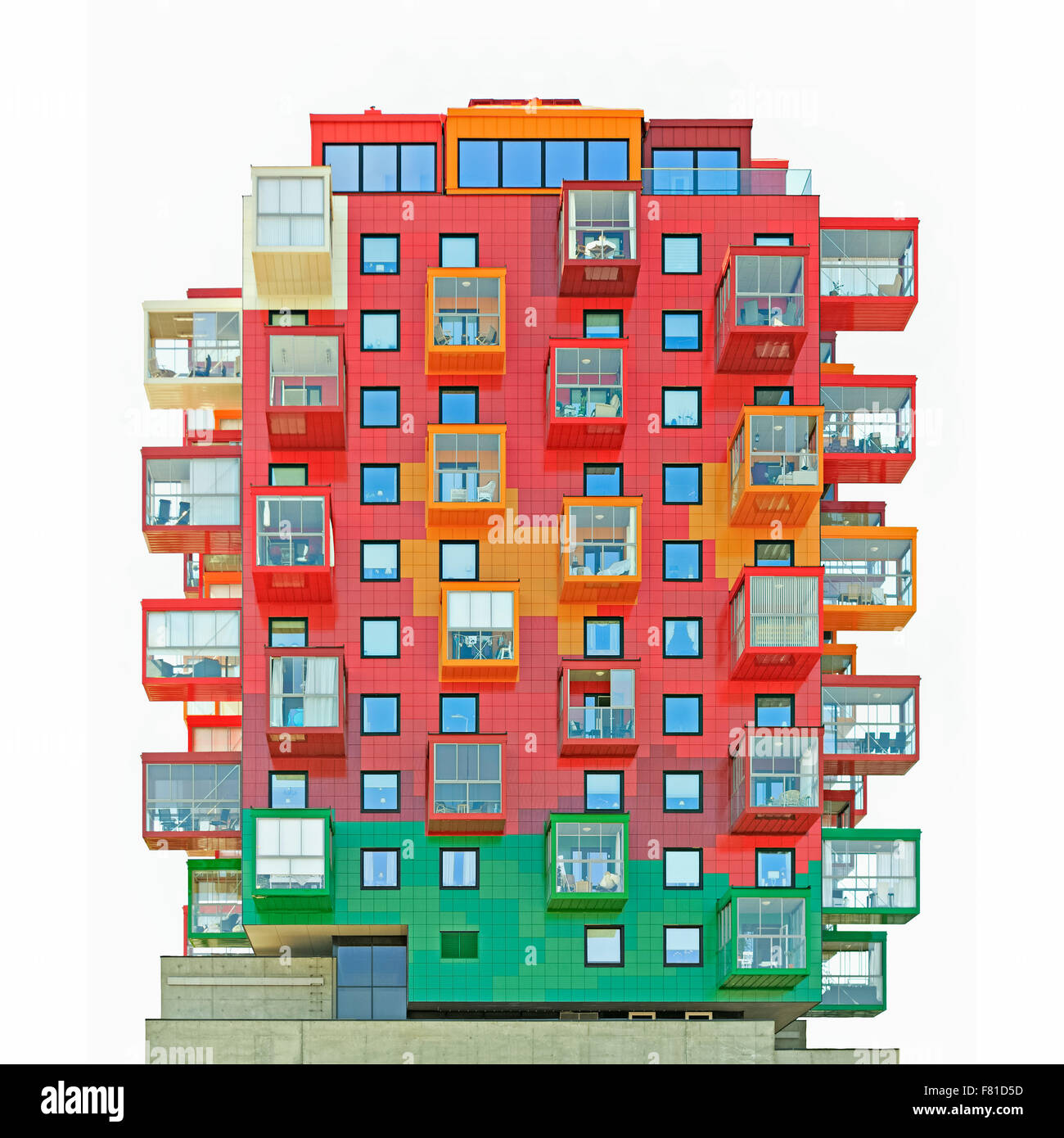 Tour résidentielle colorés, Ting 1, avec balcons et façades colorées, Gert Wingårdh détail, architecte, Örnsköldsvik Banque D'Images