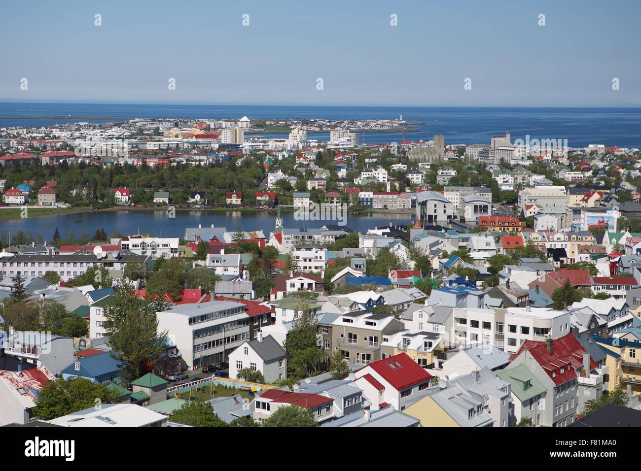 Vue aérienne sur le centre de Reykjavik, Islande Banque D'Images