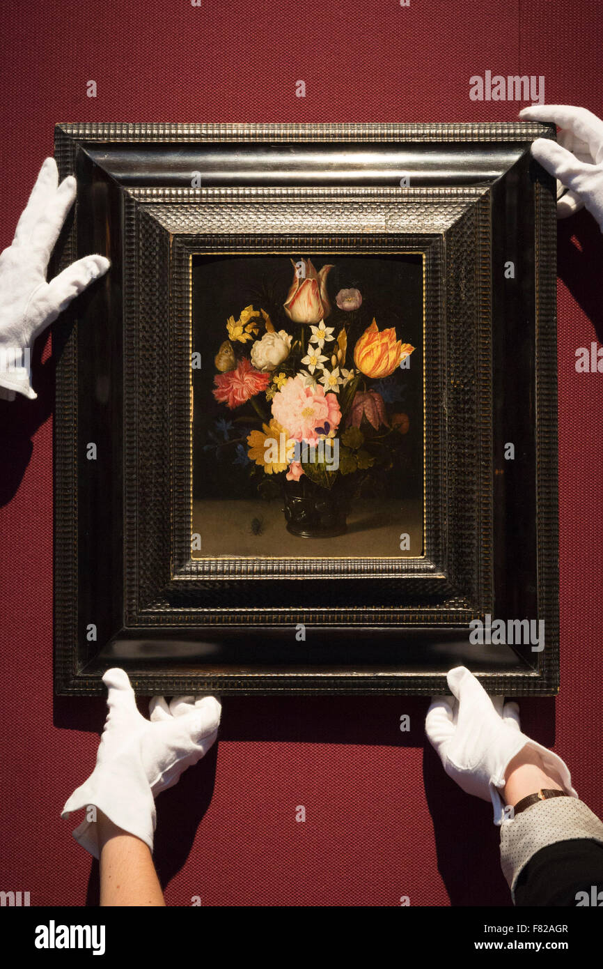 Londres, Royaume-Uni. 4 décembre 2015. Flower still life par Ambrosius Bosschaert l'Ancien, estimation : 000 GBP,600,000-800. Christie's sont en train de réévaluer la nature, les natures mortes et Venise en l'ancien maître et peintures britanniques vente du soir le 8 décembre 2015 à Londres. Lors de cette vente une large sélection de tableaux de collections privées seront mis aux enchères, dont certains n'ont jamais été mis aux enchères avant. Banque D'Images