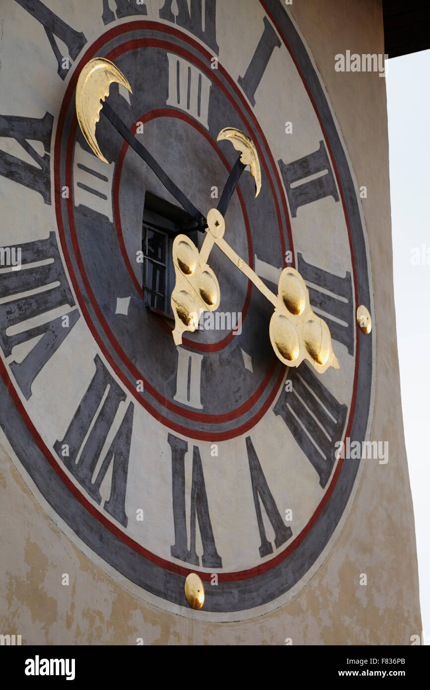 Ville du patrimoine culturel mondial Graz : l'horloge de l'Horloge (Uhrturm) sur le Schlossberg. Banque D'Images