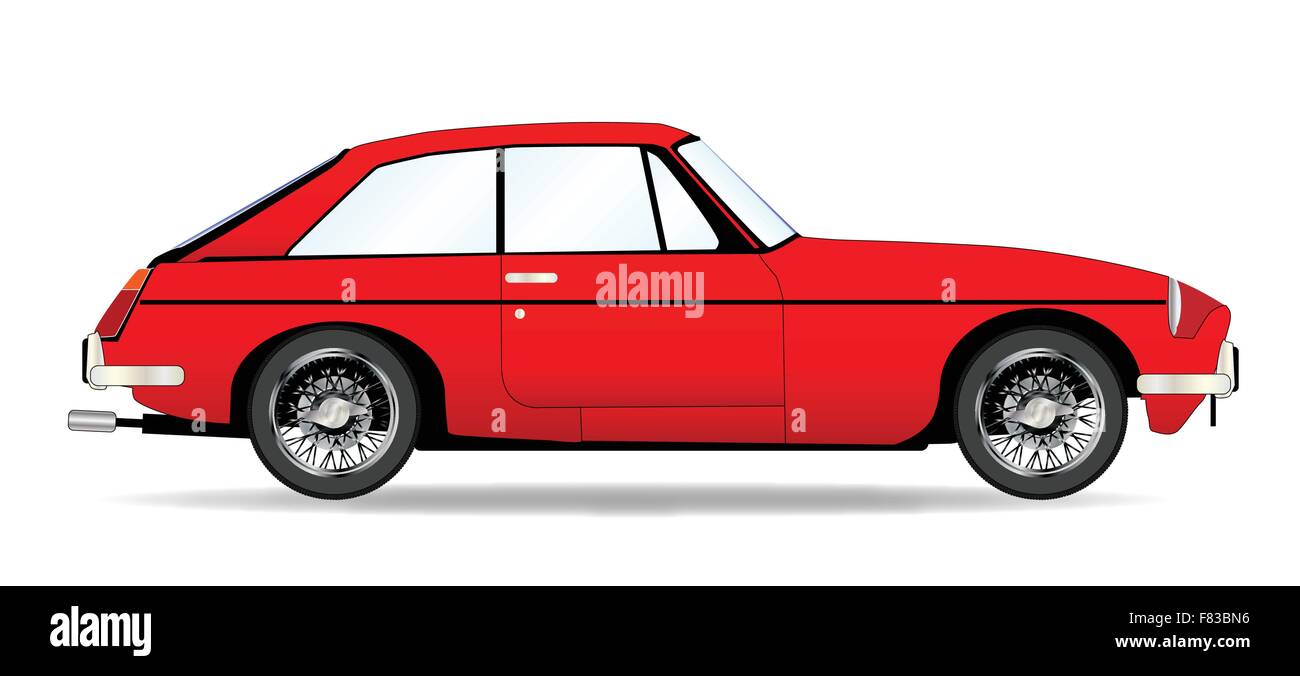 Un style Britannique traditionnel rouge coupé en voiture de sport rouge sur un fond blanc Illustration de Vecteur