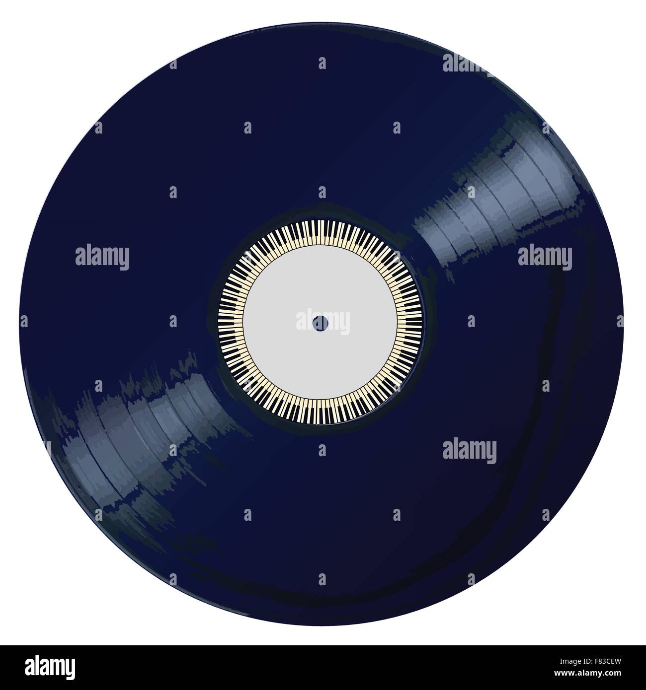 Un disque vinyle LP typique avec un cercle de toutes les touches du piano sur un fond blanc. Illustration de Vecteur