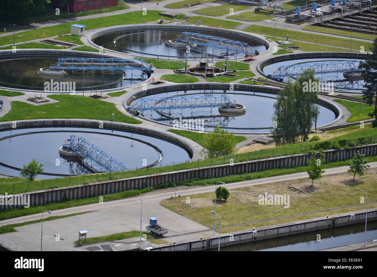 Vue aérienne de l'usine de traitement des eaux usées à Prague, République Tchèque Banque D'Images