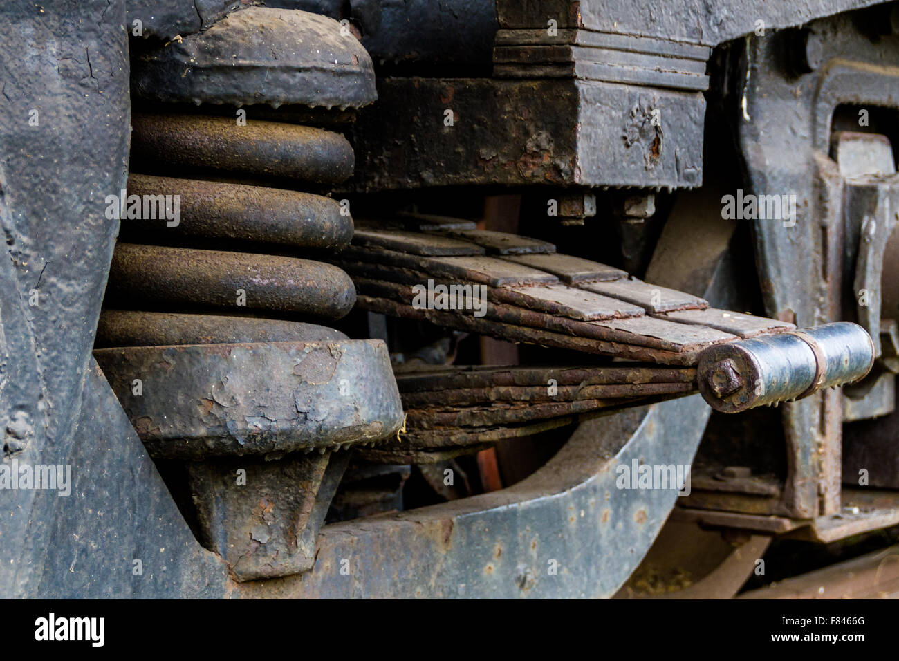 Close up of old locomotive diesel suspension. Virginia Museum of Transportation Banque D'Images
