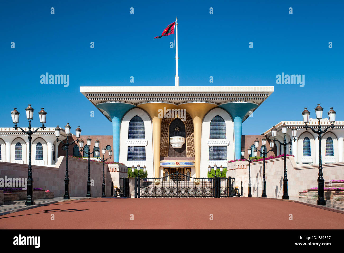 Al Alam Palace (une résidence du Sultan) dans le vieux Mascate, partie de la capitale du Sultanat d'Oman. Banque D'Images