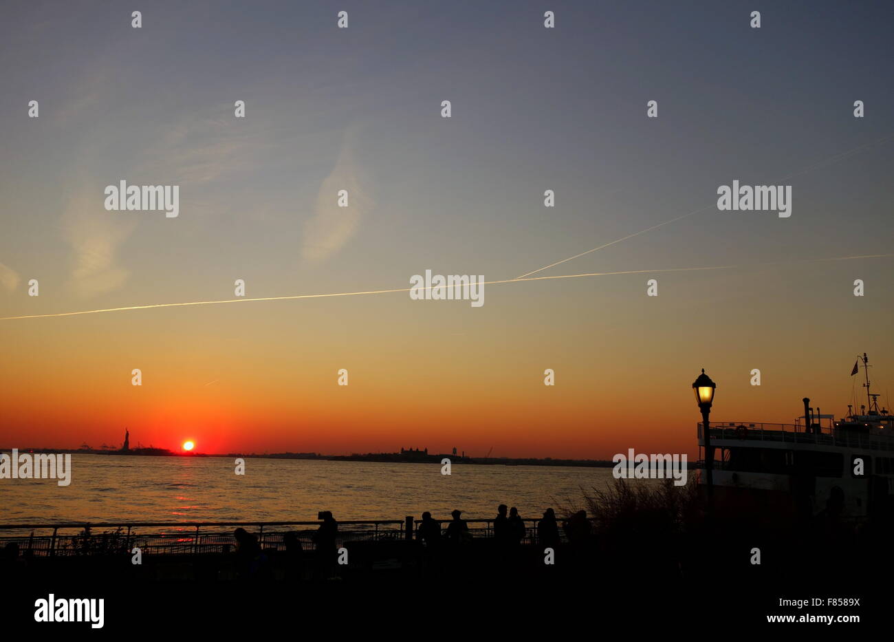 Coucher du soleil à Battery Park, New York City Banque D'Images