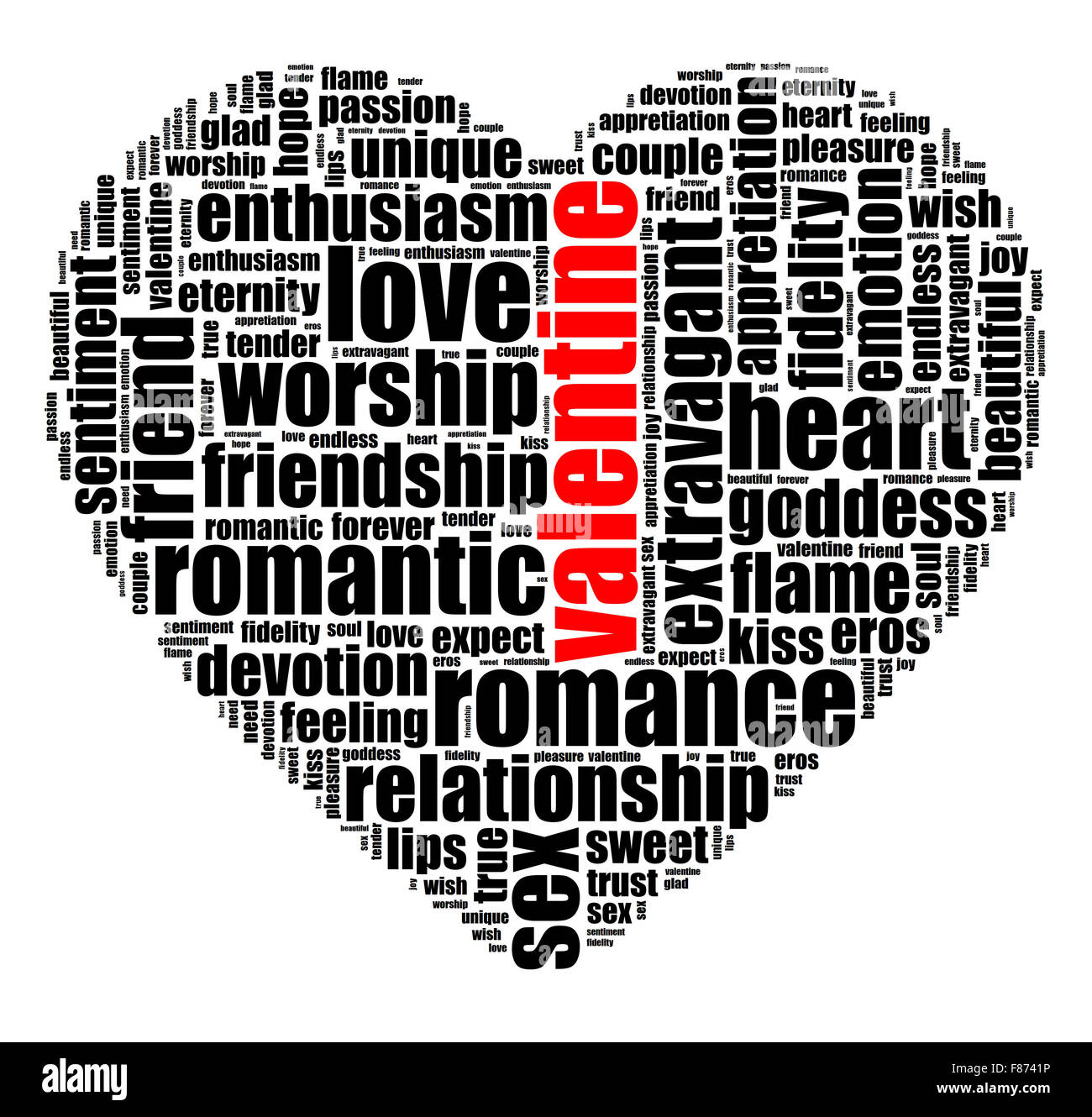 Nuage de mots saint valentin en forme de coeur Banque D'Images