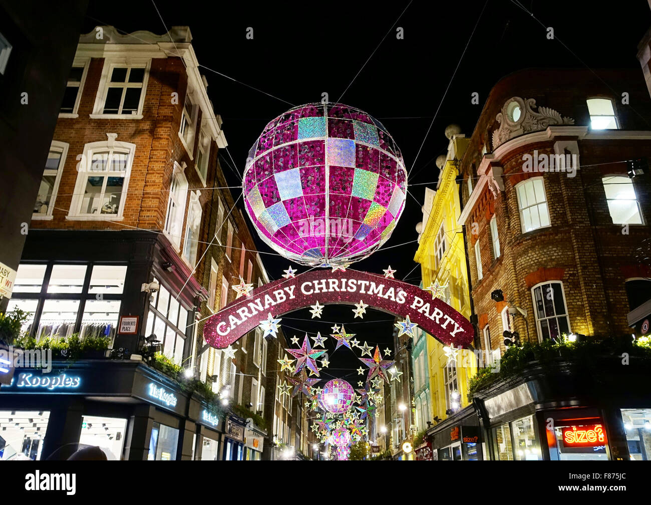 Les lumières de Noël à Carnaby Street dans le West End de Londres, décembre 2015 Banque D'Images