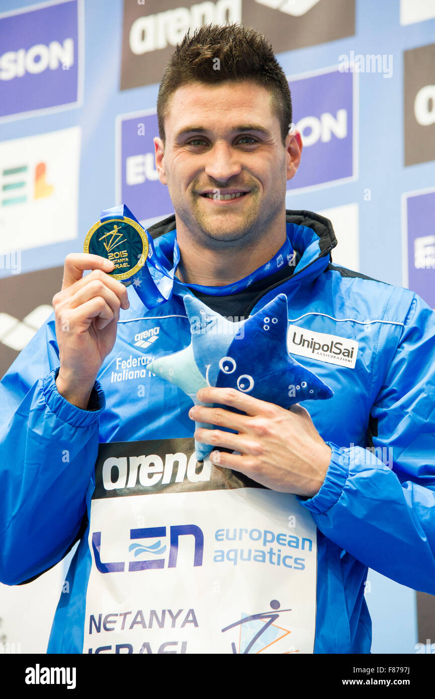 Netanya, Israël. 06 Dec, 2015. Marco ORSI ITA Médaille d 100m nage libre Finale Hommes Netanya, Israel, LEN Institut Wingate Court Européenne Championnat de natation Cours 2 - 6 décembre, 2015 Netanya 06-12-2015 Natation Campionati Europei di natation à vasca corta Crédit : Insidefoto/Alamy Live News Banque D'Images