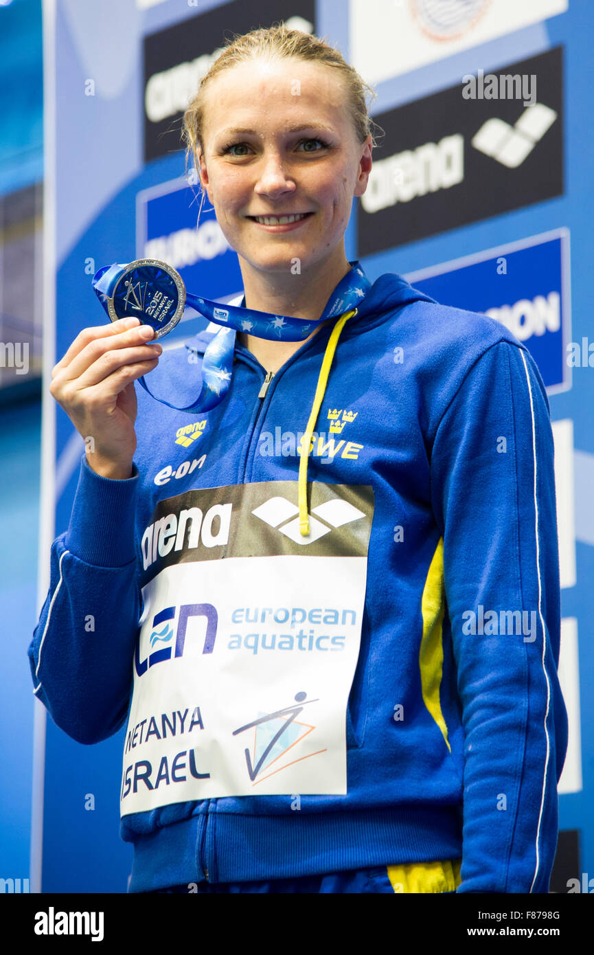 Netanya, Israël. 06 Dec, 2015. Sarah SJOESTROEM SWE Médaille d 50m libre finale femmes Netanya, Israel, LEN Institut Wingate Court Européenne Championnat de natation Cours 2 - 6 décembre, 2015 Netanya 06-12-2015 Natation Campionati Europei di natation à vasca corta Crédit : Insidefoto/Alamy Live News Banque D'Images