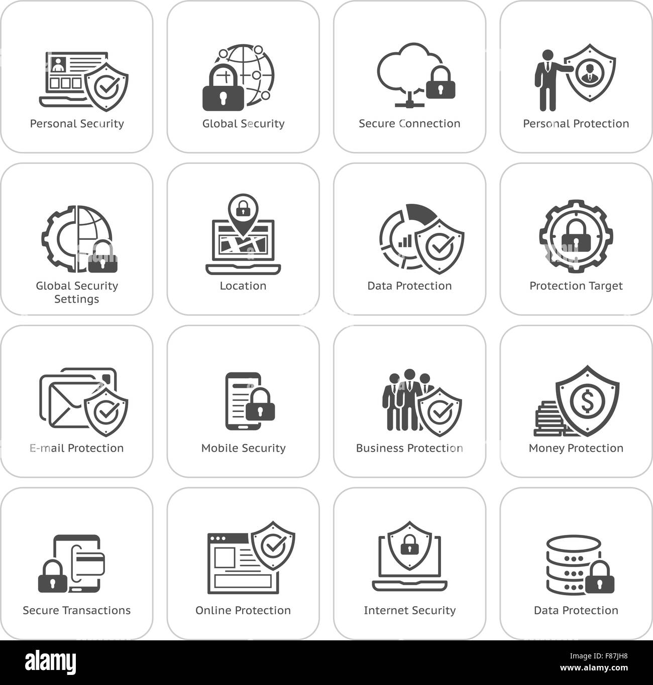 Télévision La protection des dessins et les icônes de sécurité définie. Illustration de Vecteur