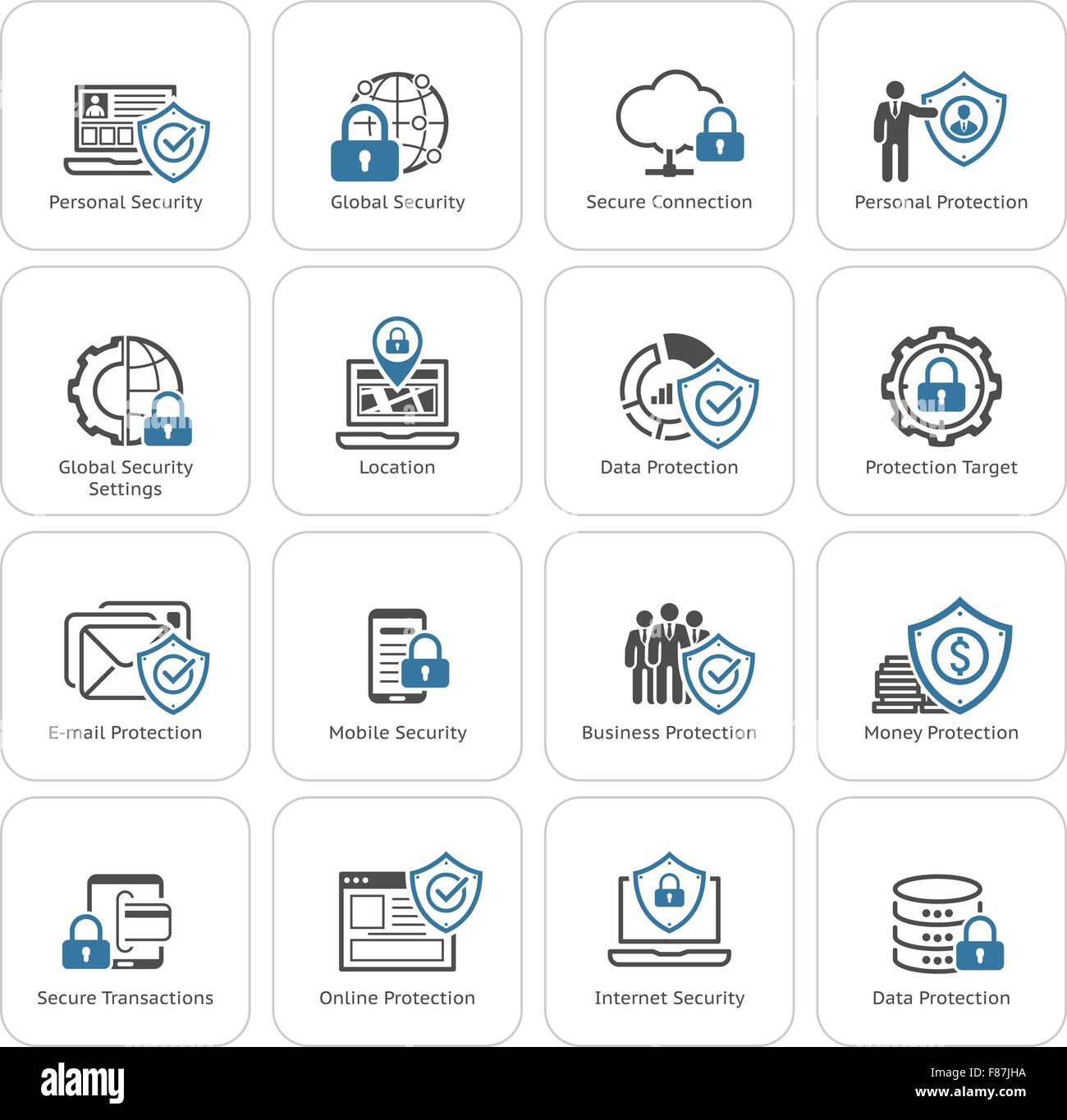 Télévision La protection des dessins et les icônes de sécurité définie. Illustration de Vecteur