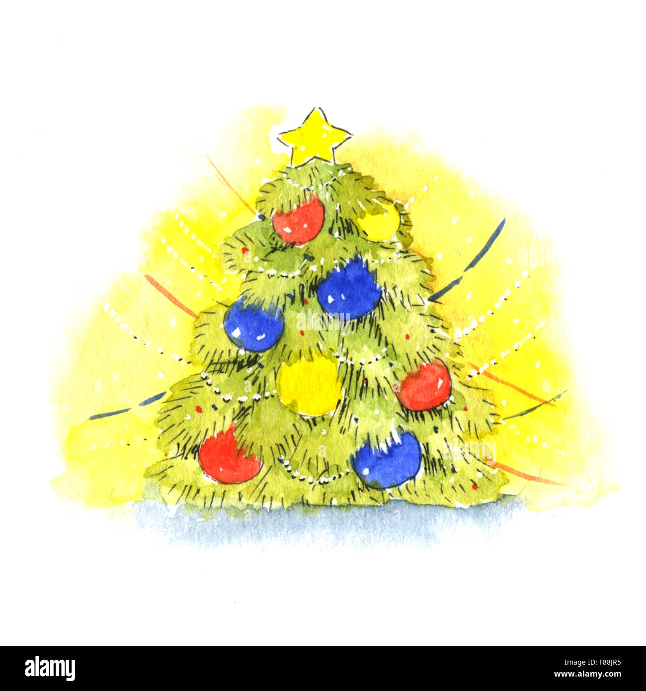 Arbre de Noël. Illustration à l'aquarelle Banque D'Images