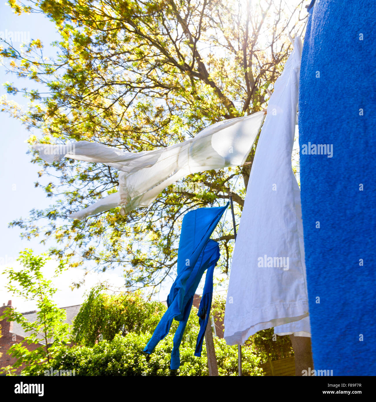 Le séchage des vêtements sur un lave-ligne dans un jardin, England, UK Banque D'Images