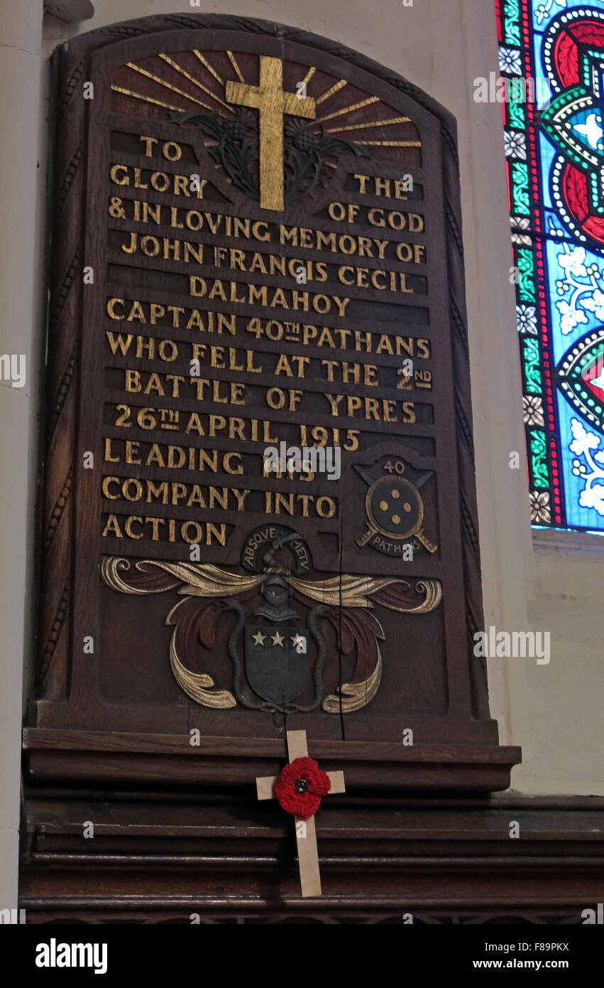 Mémorial à John Francis Cecil,Dalmahoy, 40e armée britannique Pathans, Capitaine Ypres 26e avril 1915, Memorial,St Johns Edinburgh Banque D'Images