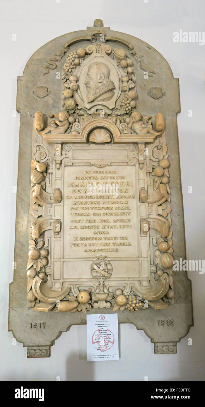 John Napier St Cuthberts, mathématicien Memorial Church, Edinburgh, Lothian, Ecosse, Royaume-Uni Banque D'Images