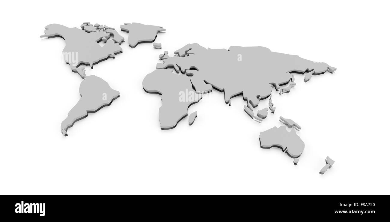 Carte du monde extrudé, 3D render Banque D'Images