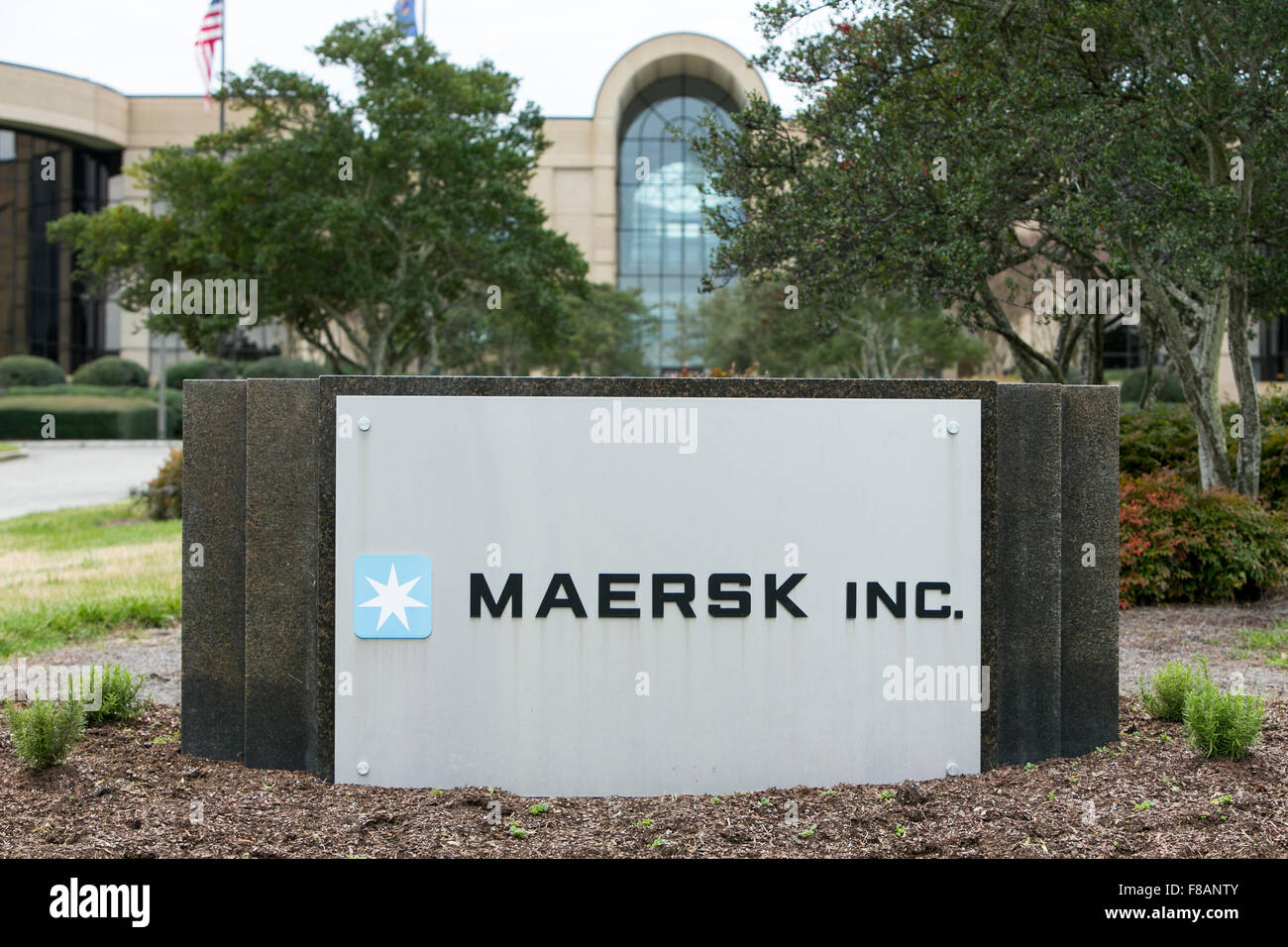 Un logo affiche à l'extérieur de l'établissement occupé par Maersk, Inc., à Charlotte, Caroline du Nord le 28 novembre 2015. Banque D'Images