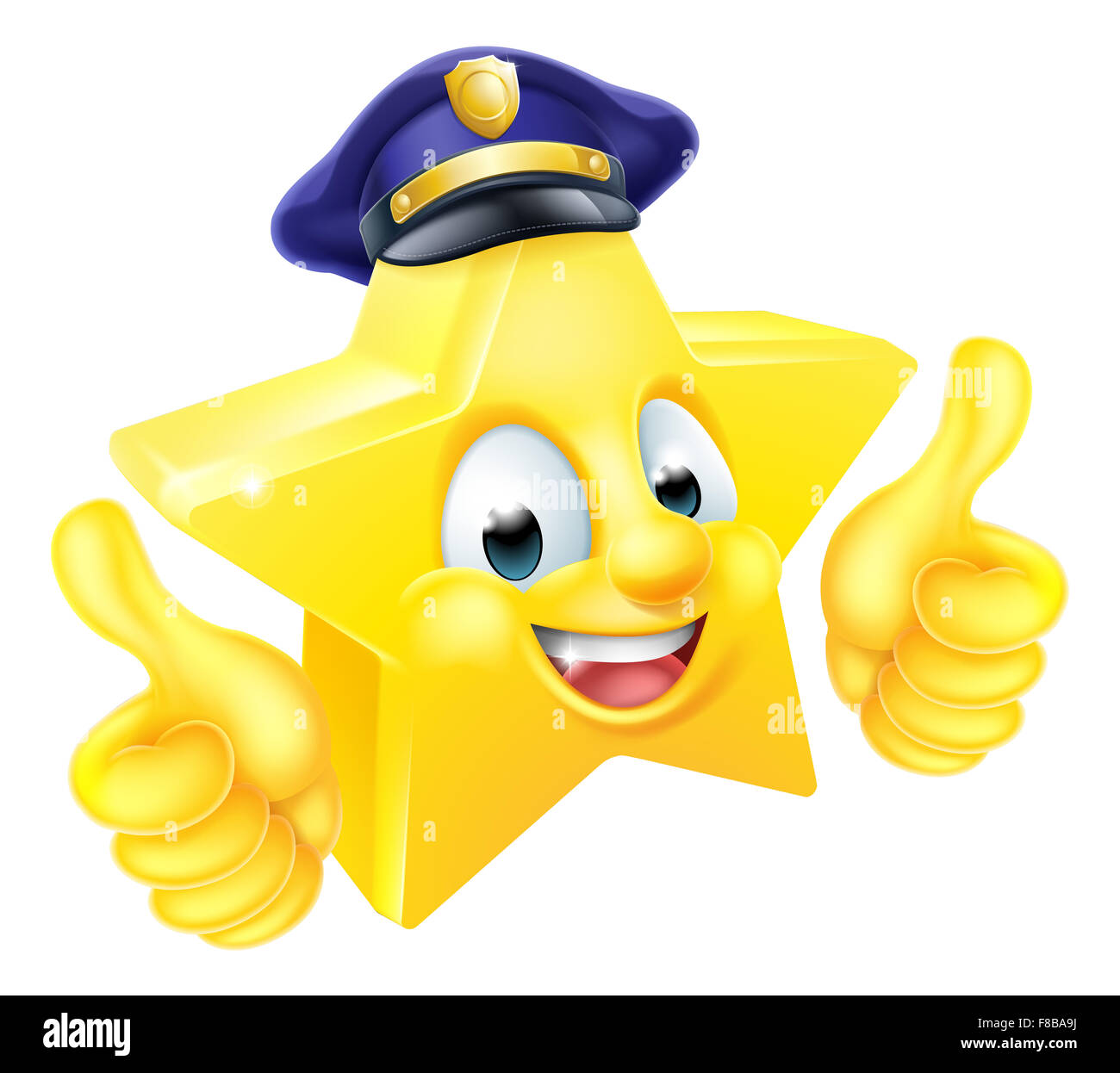 La police star Cartoon mascot emoticon emoji donnant un caractère Thumbs up Banque D'Images