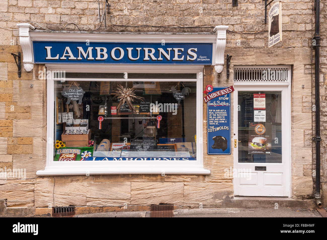 La famille Lambournes Butcher à Stow-on-the-Wold Gloucestershire Cheltenham , , , Angleterre , Angleterre , Royaume-Uni Banque D'Images