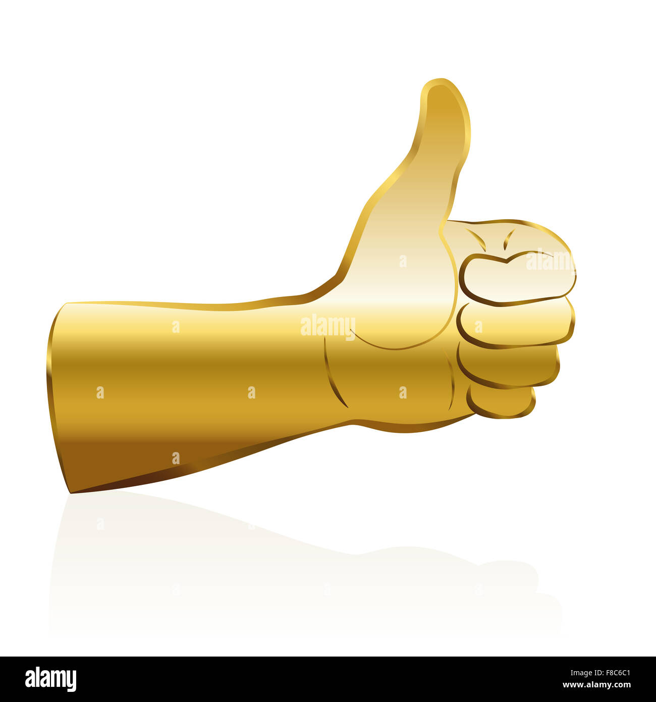 Thumbs up - couleur or, un symbole de réussite. Illustration sur fond blanc. Banque D'Images