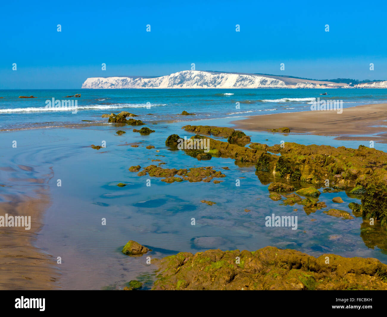 La plage à Compton Bay sur l'île de Wight Angleterre UK à l'ouest, vers le bas des falaises de craie à Tennyson Banque D'Images