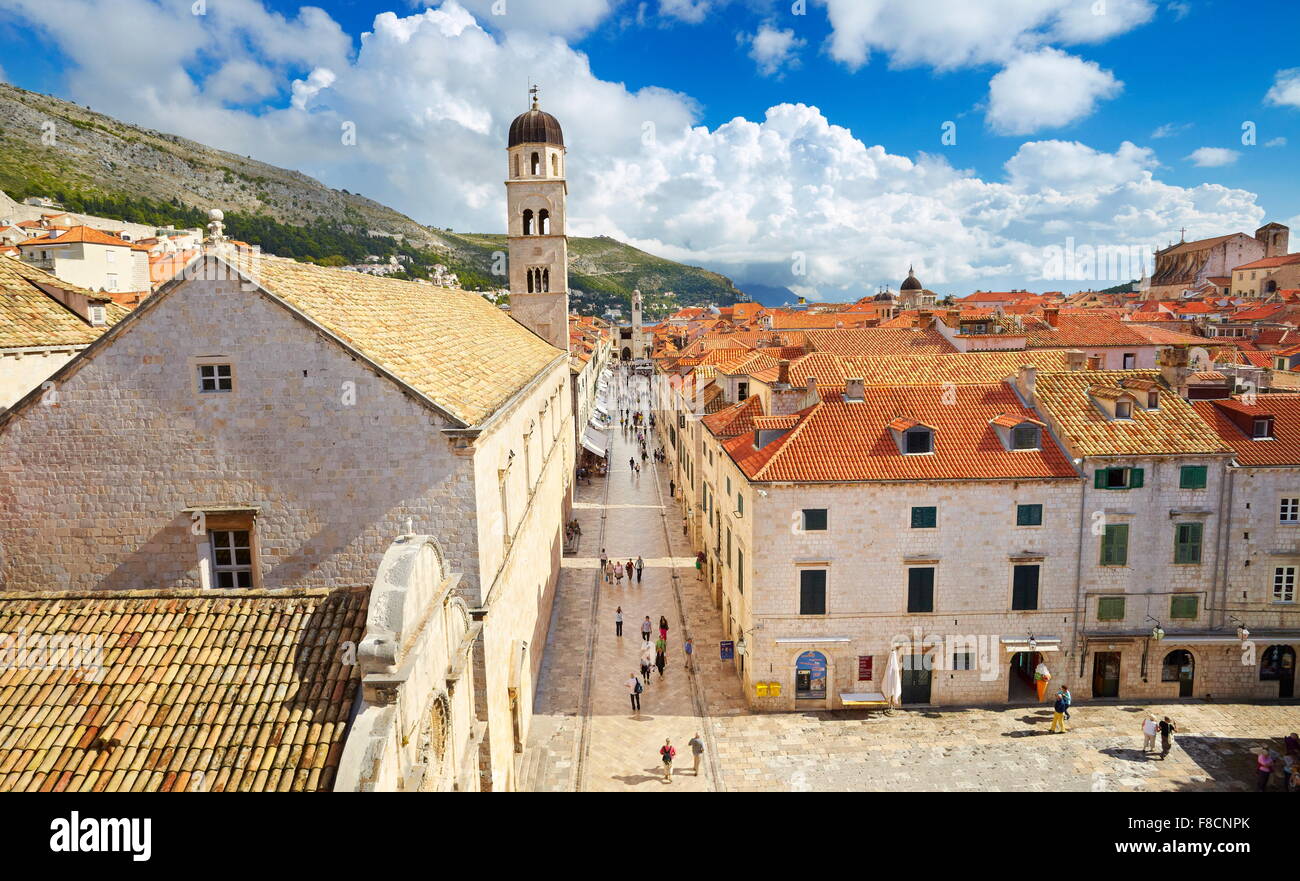 Dubrovnik, de la rue Stradun, place principale dans la vieille ville de Dubrovnik, Croatie Banque D'Images
