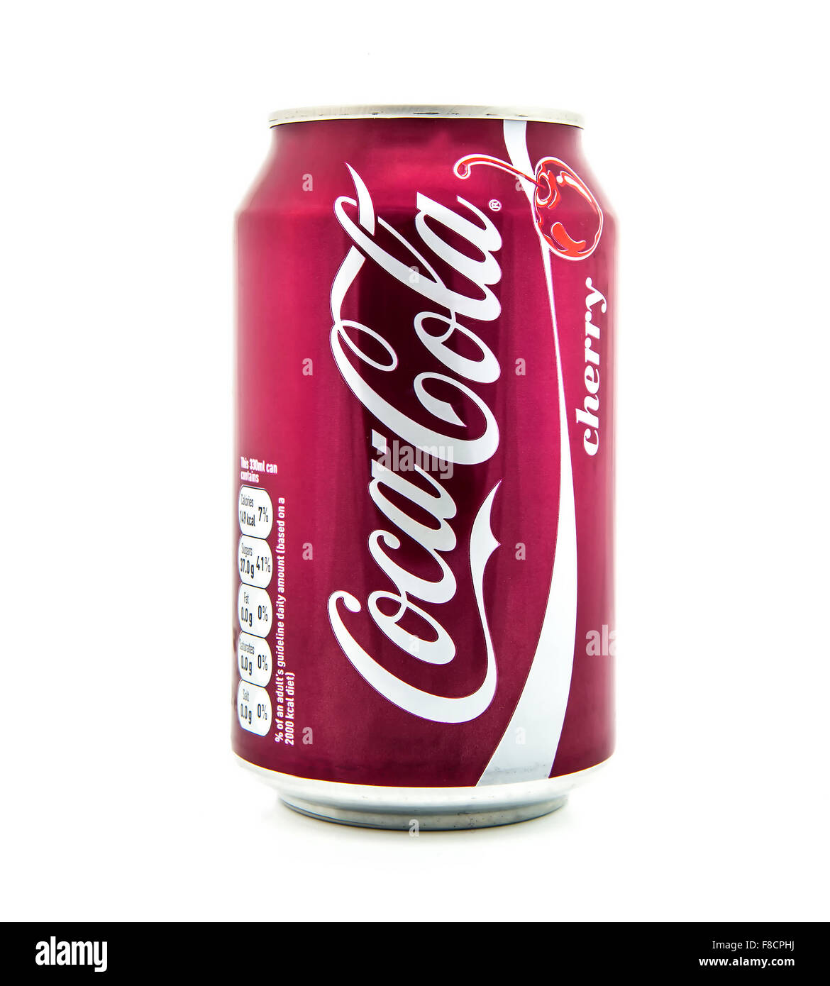 Peut de Cherry Coca-Cola sur un fond blanc Banque D'Images