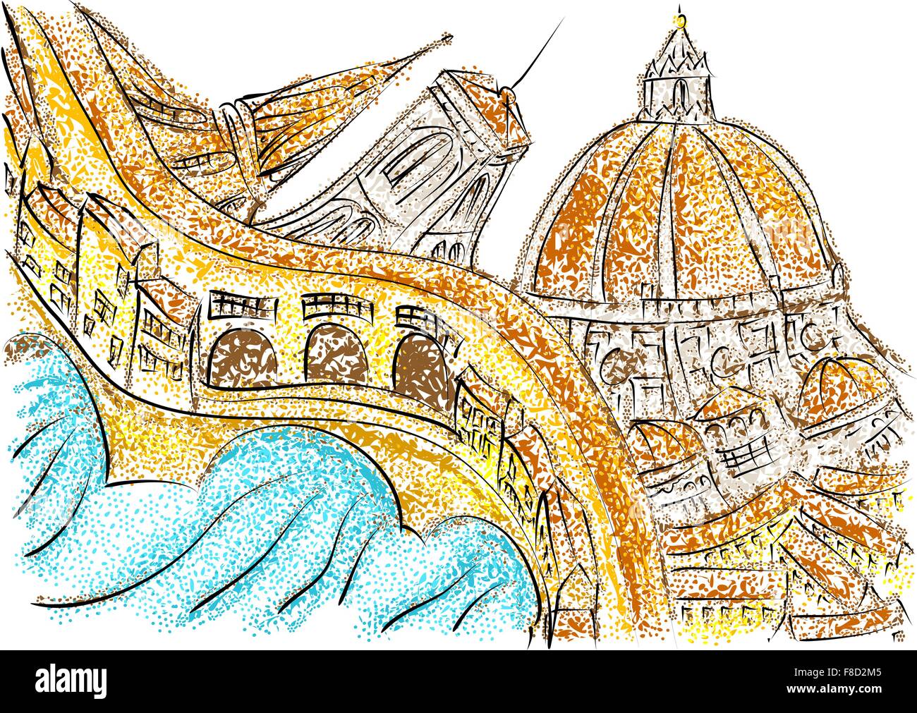 Florence italie. Résumé de sillhouette ville multicolore Illustration de Vecteur