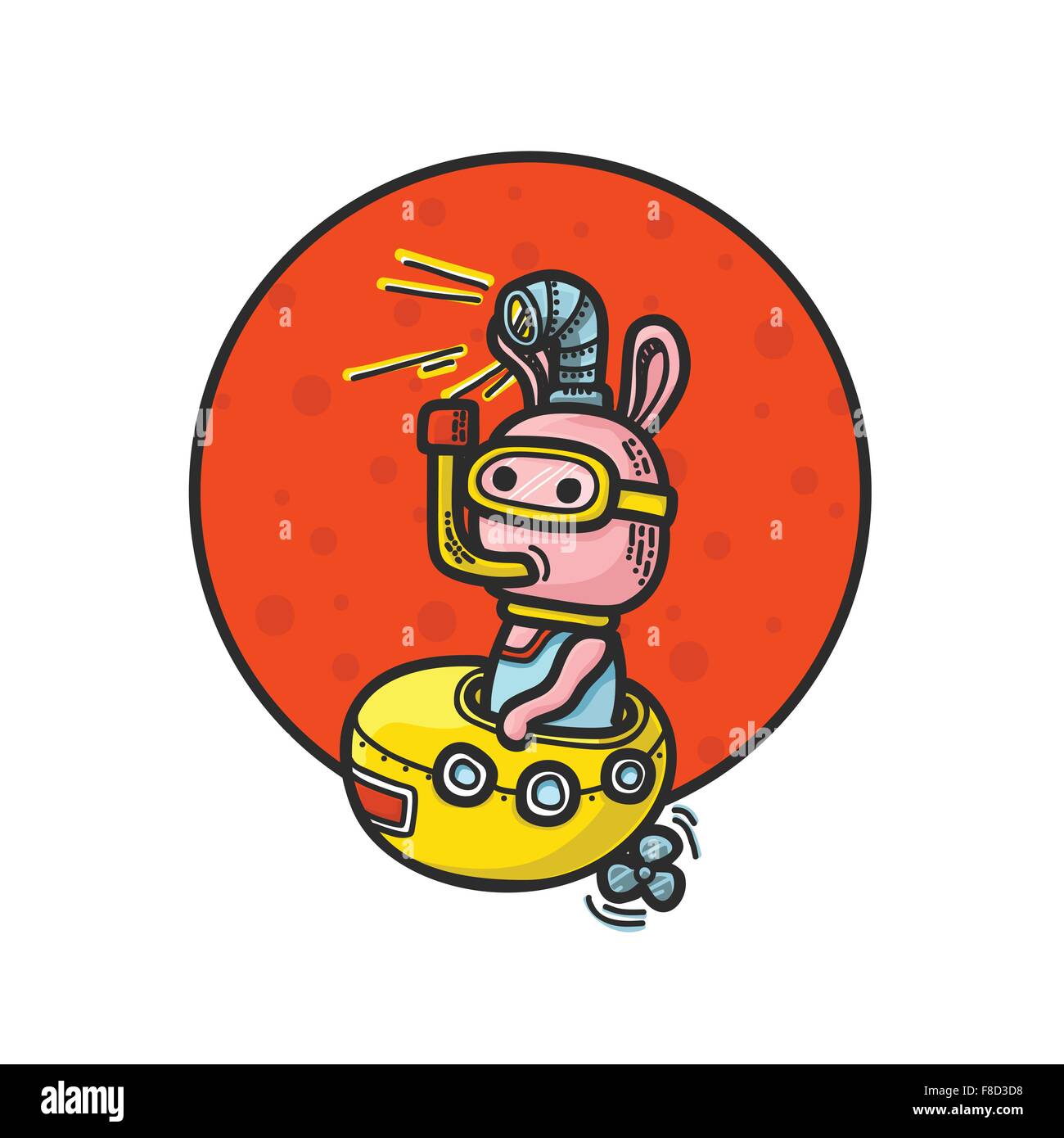 Cartoon Vector Illustration de lapin en sous-marin jaune part attirer isolé sur fond blanc Illustration de Vecteur