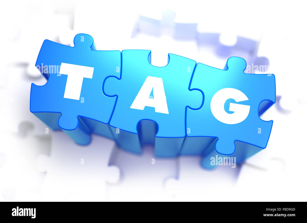 Tag - Mot Blanc sur bleu puzzles. Banque D'Images