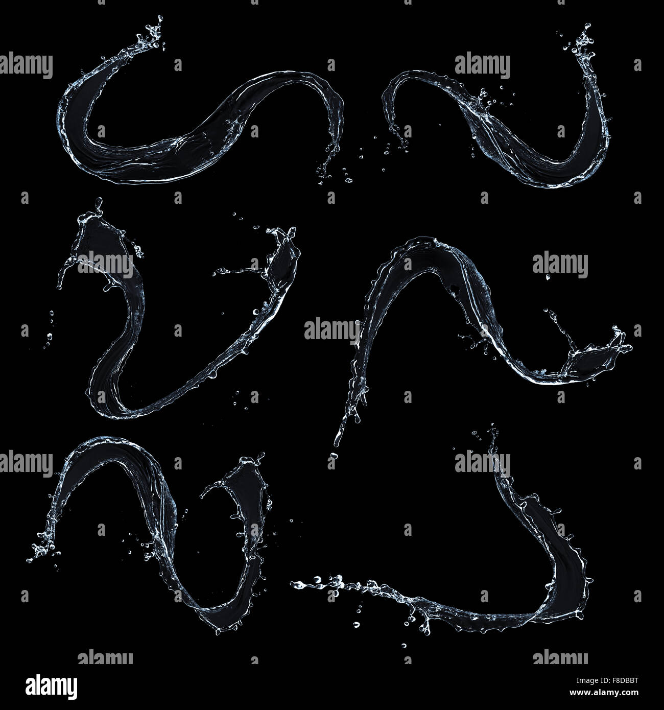 Les éclaboussures d'eau isolé sur fond noir Banque D'Images