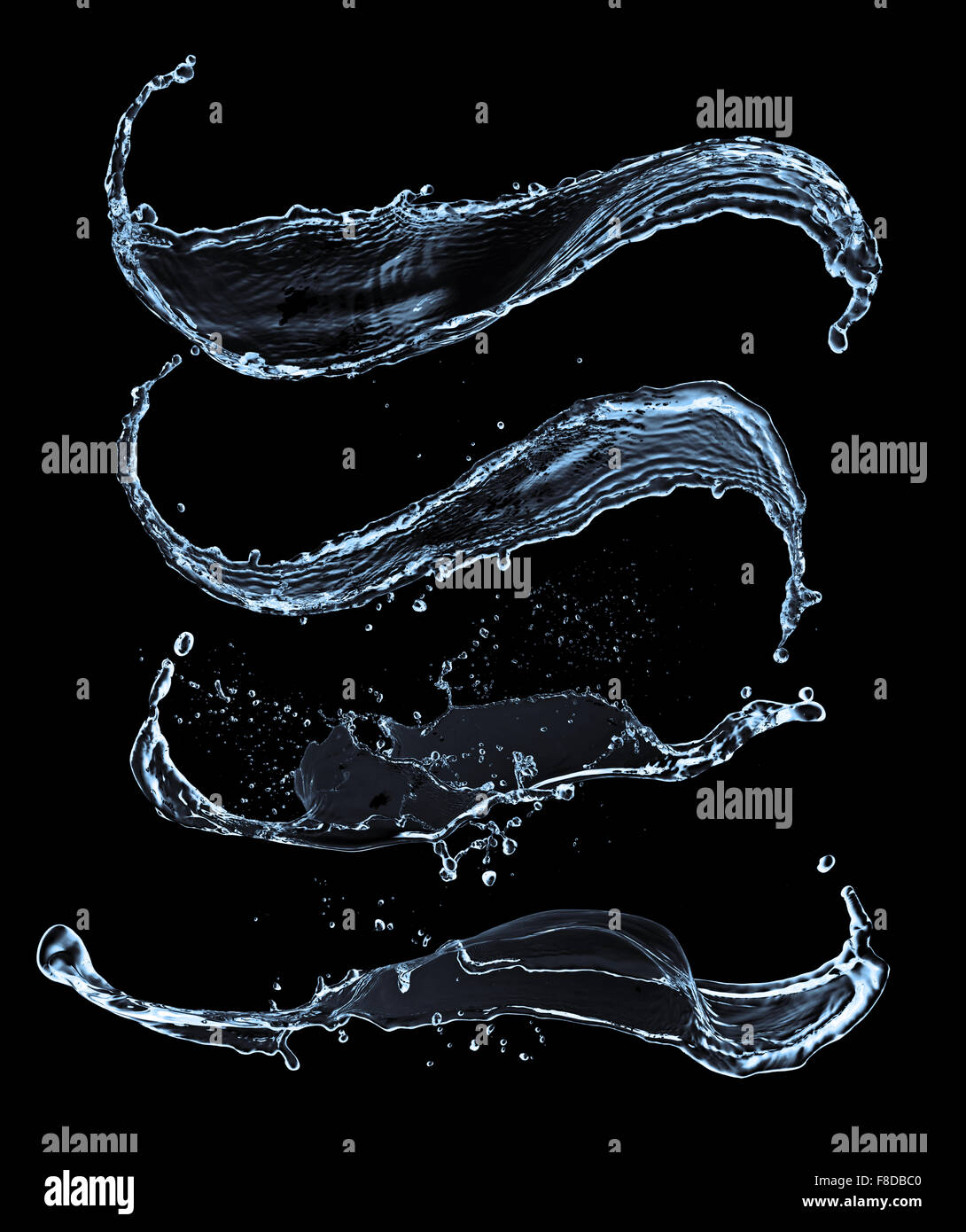 Les éclaboussures d'eau isolé sur fond noir Banque D'Images