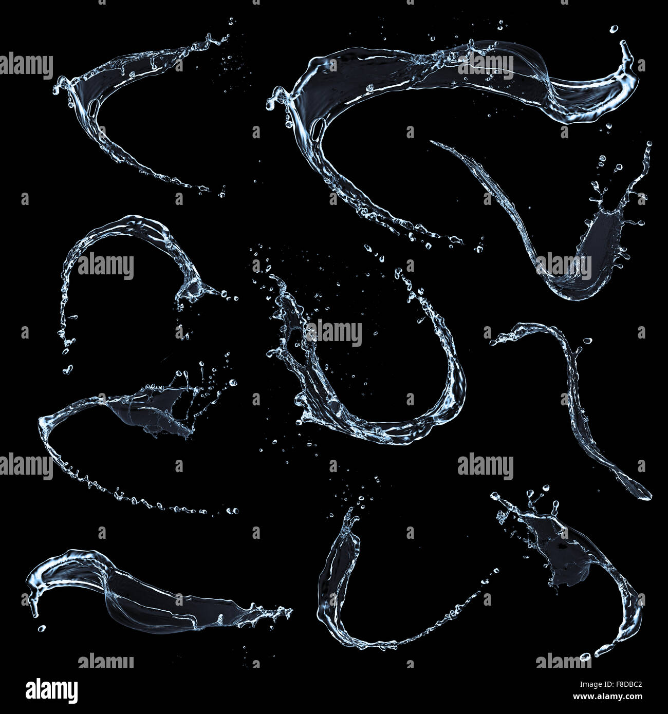 Les éclaboussures d'eau isolé sur fond noir Banque D'Images