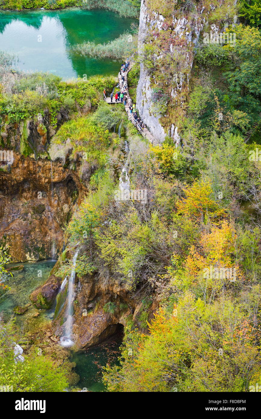 Le parc national des Lacs de Plitvice en automne, la Croatie, l'UNESCO Banque D'Images