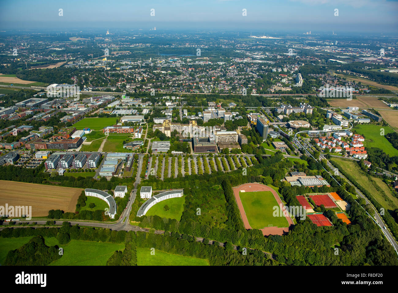L'université de Dortmund, Dortmund, Campus, Ruhr, Nordrhein-Westfalen, Allemagne, Europe, vue aérienne, les oiseaux-lunettes de vue, vue aérienne, Banque D'Images
