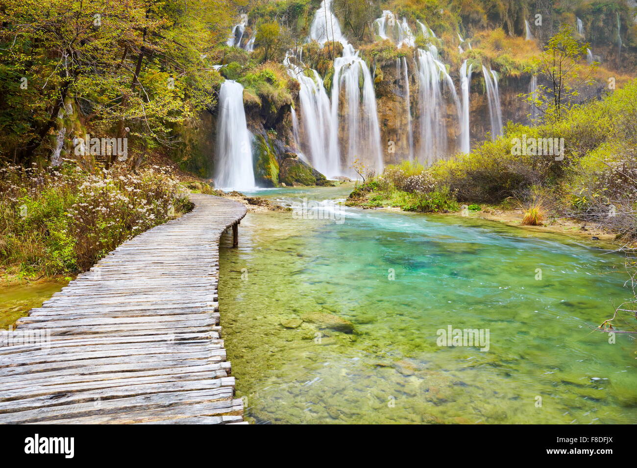 Cascades dans le parc national des Lacs de Plitvice, Croatie, l'UNESCO Banque D'Images