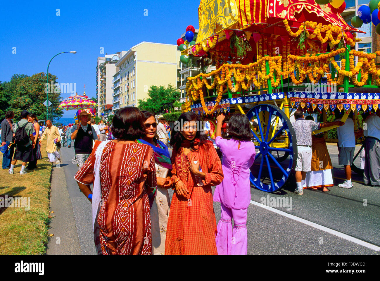 Défilé de chars d'Hare Krishna et Festival de l'Inde, Vancouver, BC, British Columbia, Canada Banque D'Images