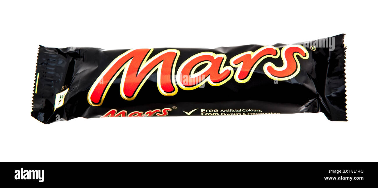 La barre Mars sur fond blanc Banque D'Images