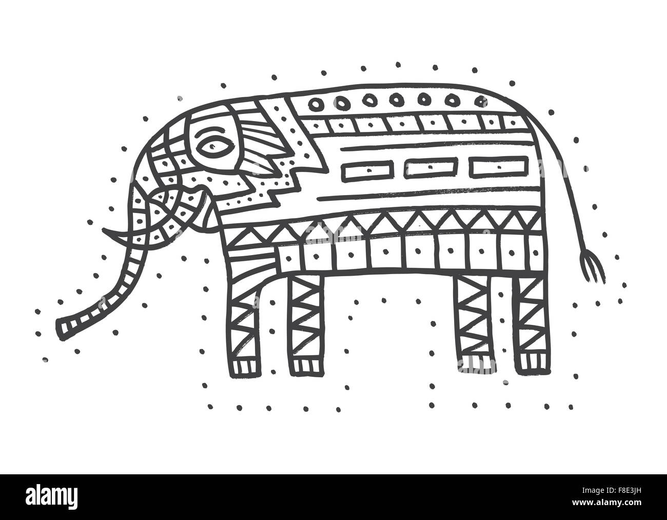 Éléphant dessiné à la main isolé sur fond blanc. Vector illustration. Illustration de Vecteur