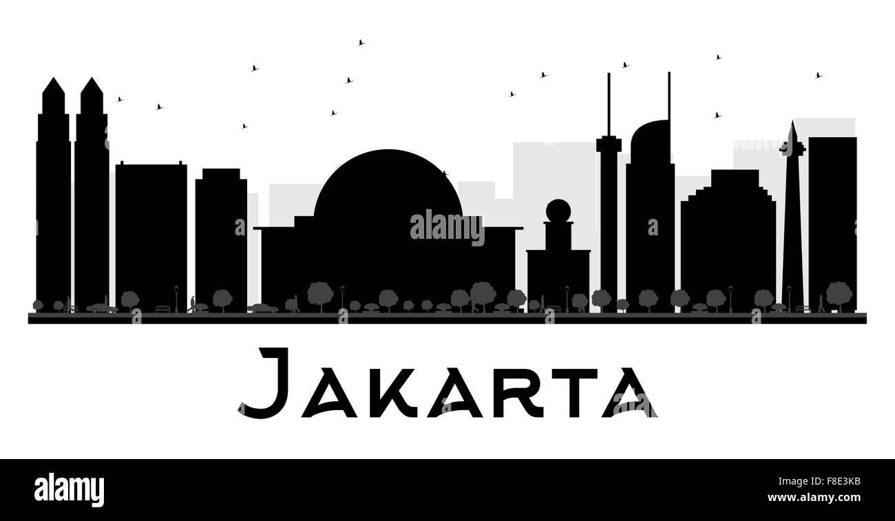 Jakarta ville silhouette noir et blanc. Vector illustration. Concept simple pour le tourisme, la bannière de présentation Illustration de Vecteur